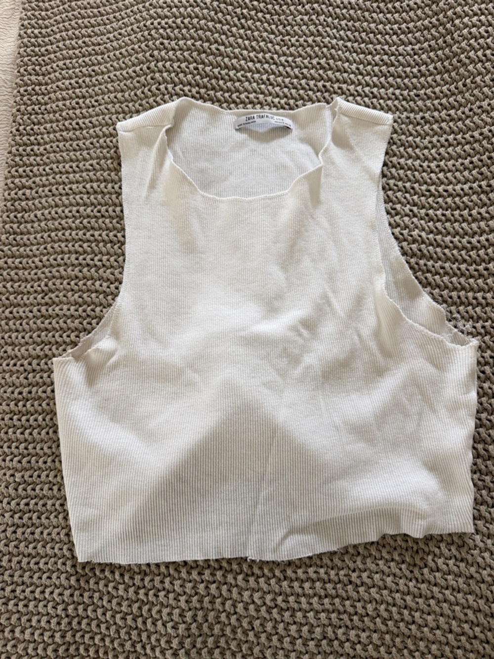 ZARA Cream Ribbed Cropped Tank with Square Neck